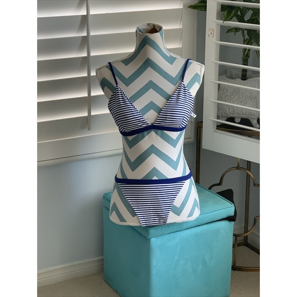 Women's Blue Striped String Bikini NWT cupshe.